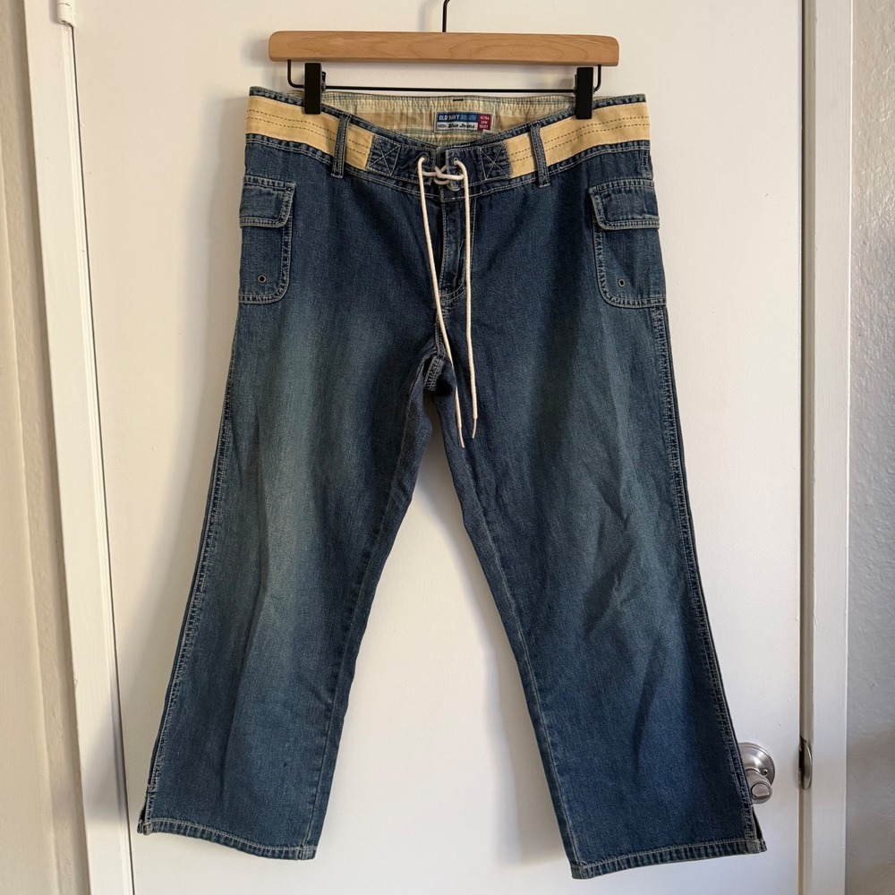 Old Navy Y2K Ultra Low Waist Cargo Jeans Wide Leg Cropped Size 10 Retro